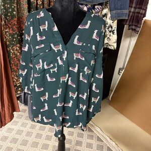 Torrid Black Blouse with Llama Print
